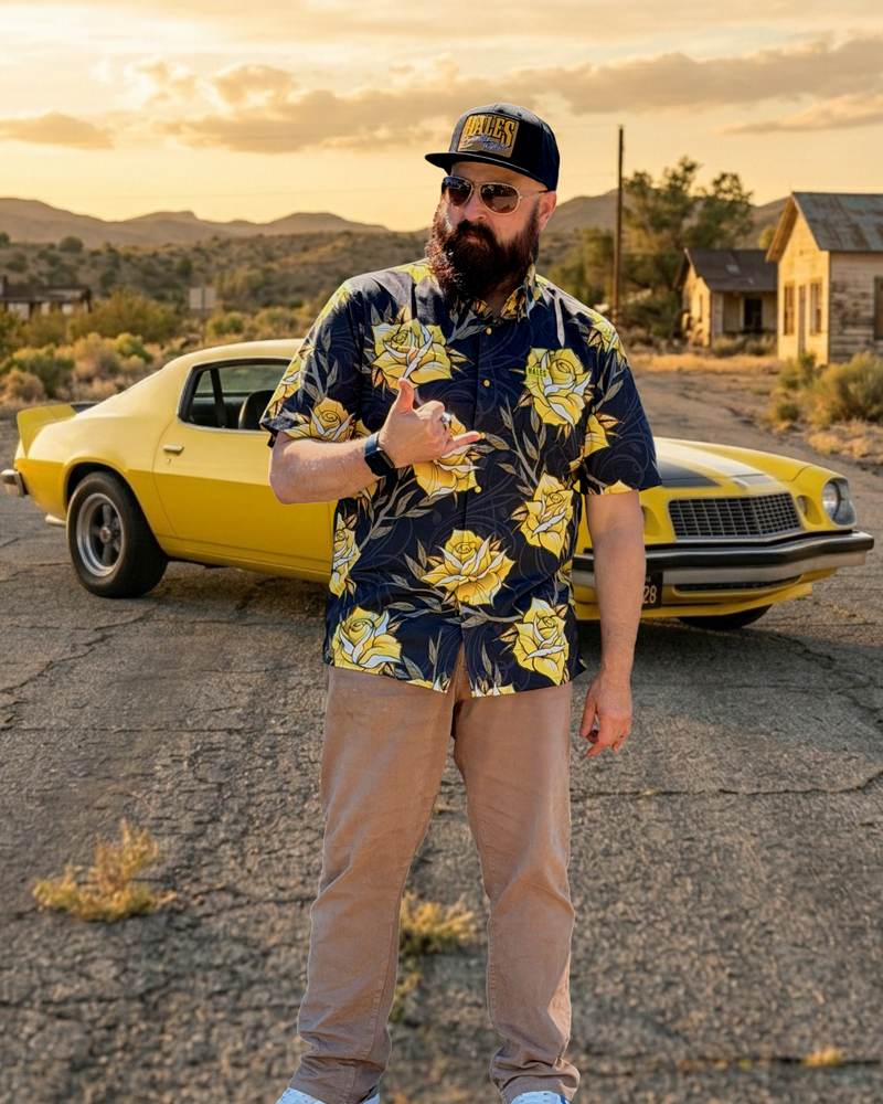 Men’s Yellow Rose Short-Sleeve Shirt by Hales Speed Shop — additional product view