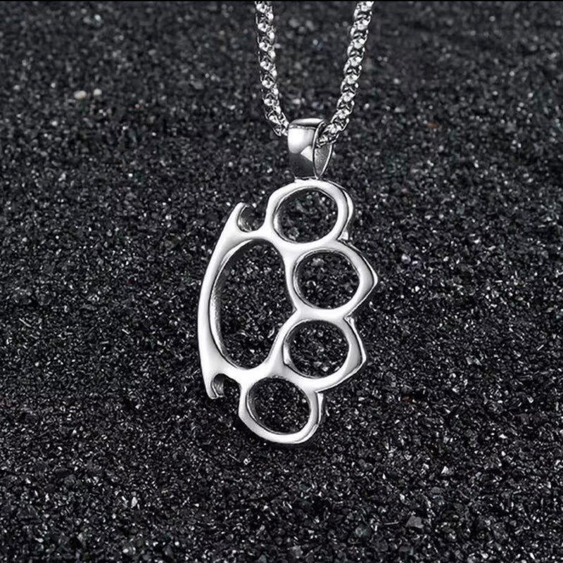 Don't Start None brass knuckles pendant necklace with 60cm chain