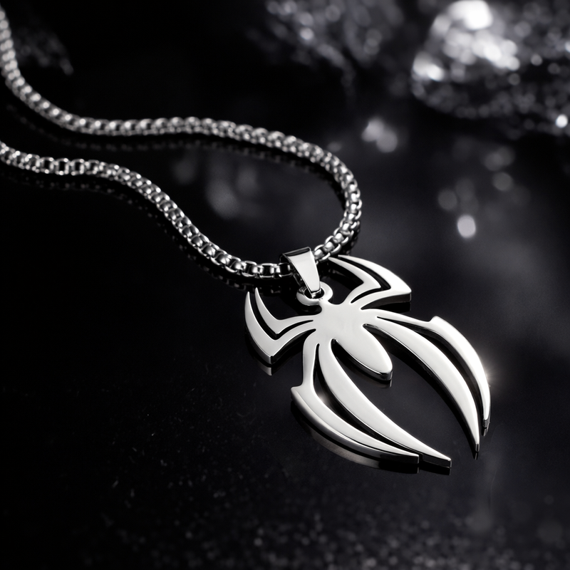 Eight-Legged Menace stainless steel spider pendant necklace for men