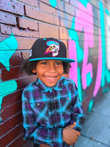 Youth Electrik Bonehead Snapback by Clutch & Throttle — detail view