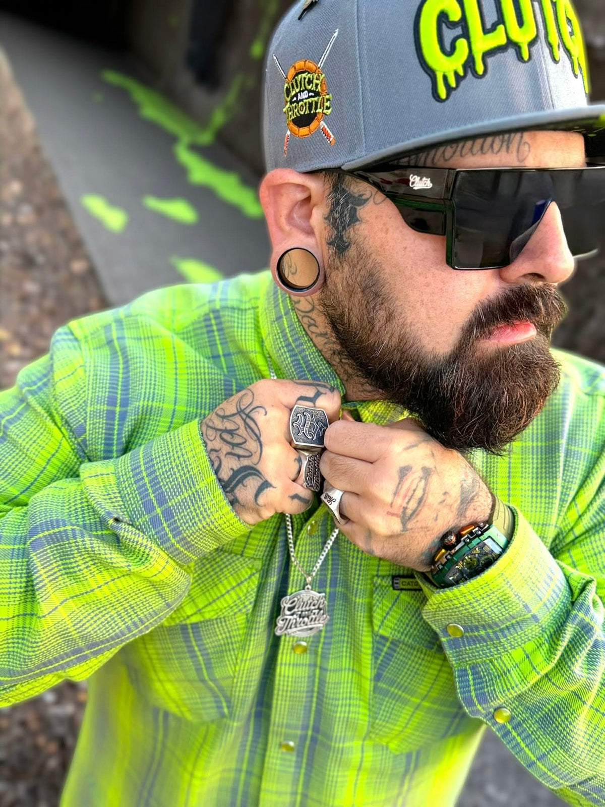 Men's Ooze Flannel Shirt by Clutch & Throttle — plaid detail