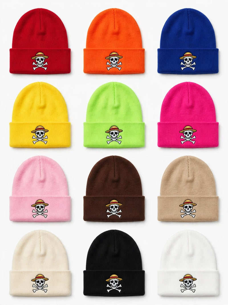 Straw Hat Crew knit beanie with embroidered front design