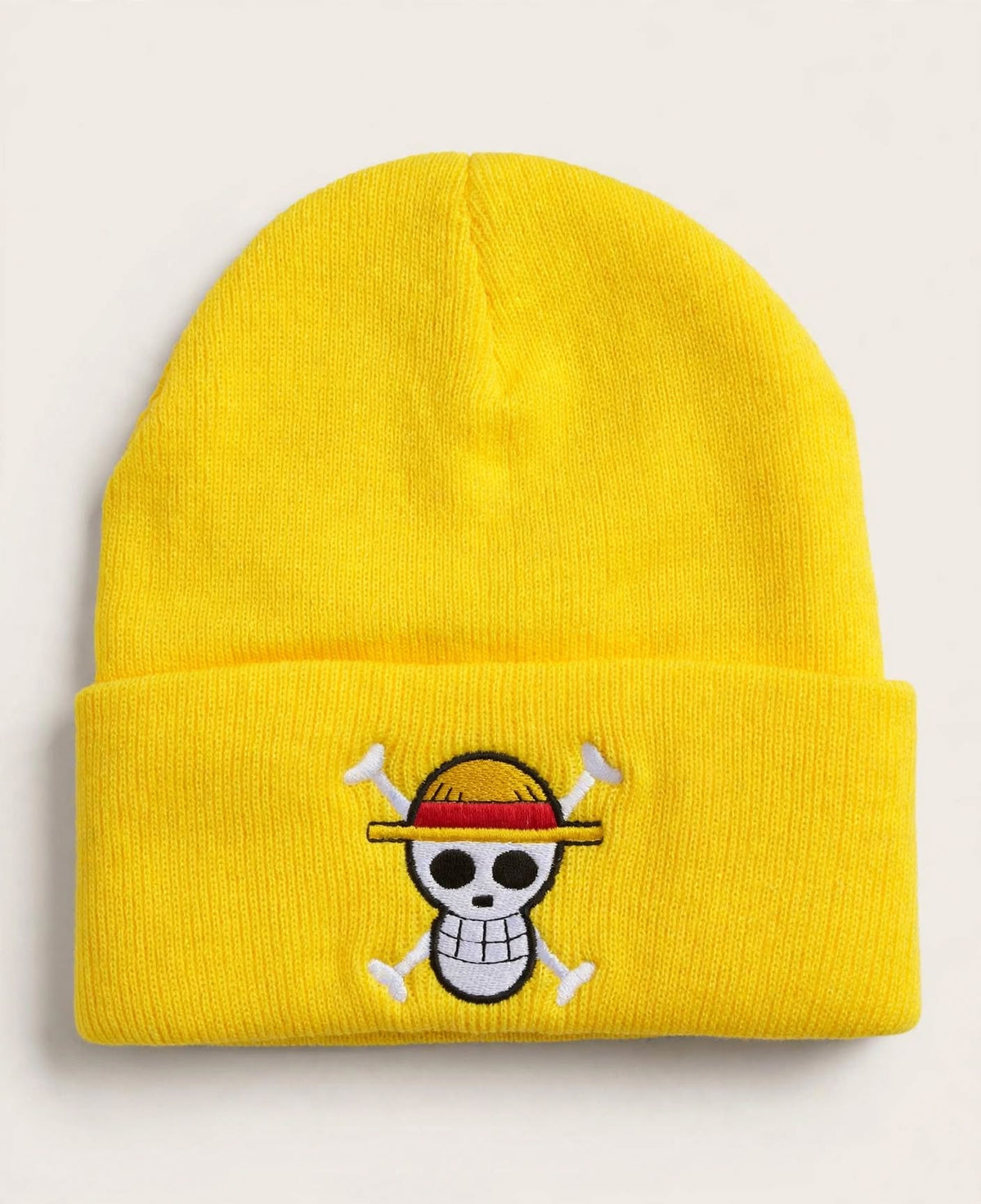 Straw Hat Crew knit beanie with embroidered front design