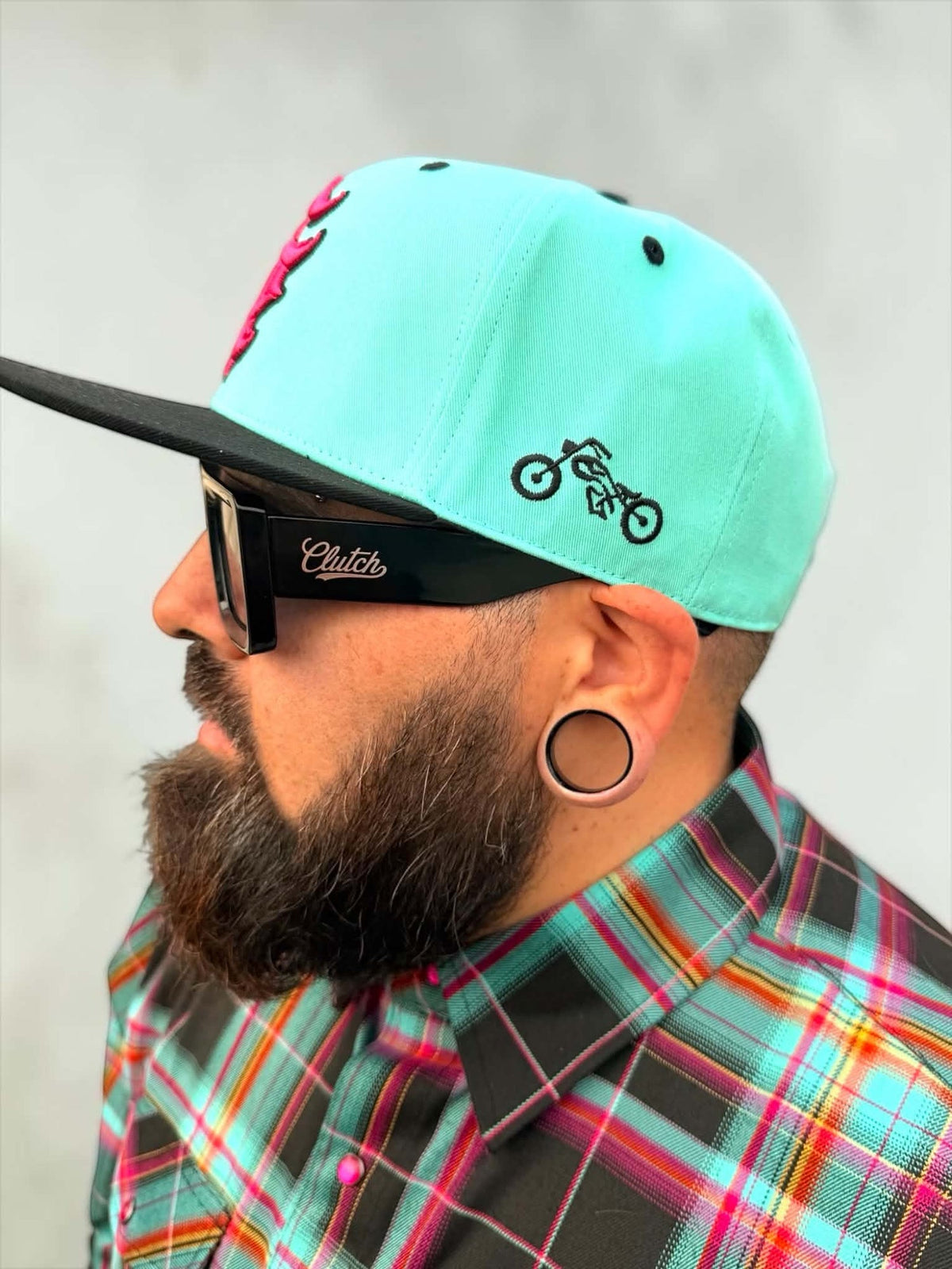G'd Up Teal Snapback by Clutch & Throttle — hat detail