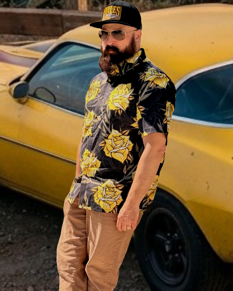 Men’s Yellow Rose Short-Sleeve Shirt by Hales Speed Shop — additional product view