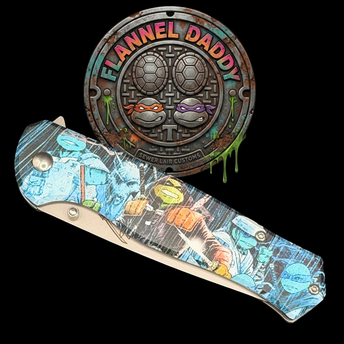 Turtle Power retro pocket knife — handle detail