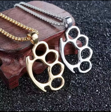 Don't Start None brass-tone knuckles pendant necklace