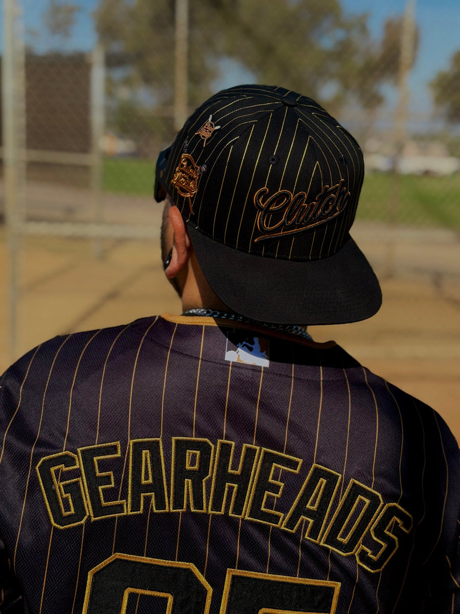 OG Slugger Black and Gold Pinstriped Snapback by Clutch & Throttle