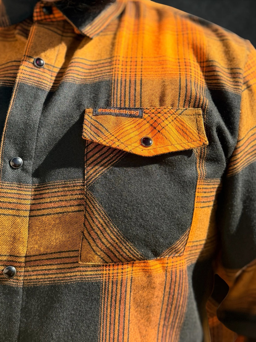 Monte Strong orange and charcoal plaid flannel original product photo