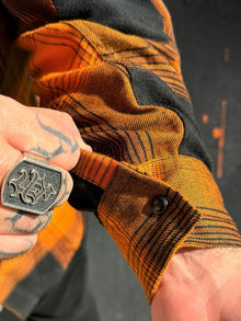 Monte Strong orange and charcoal plaid flannel original product photo