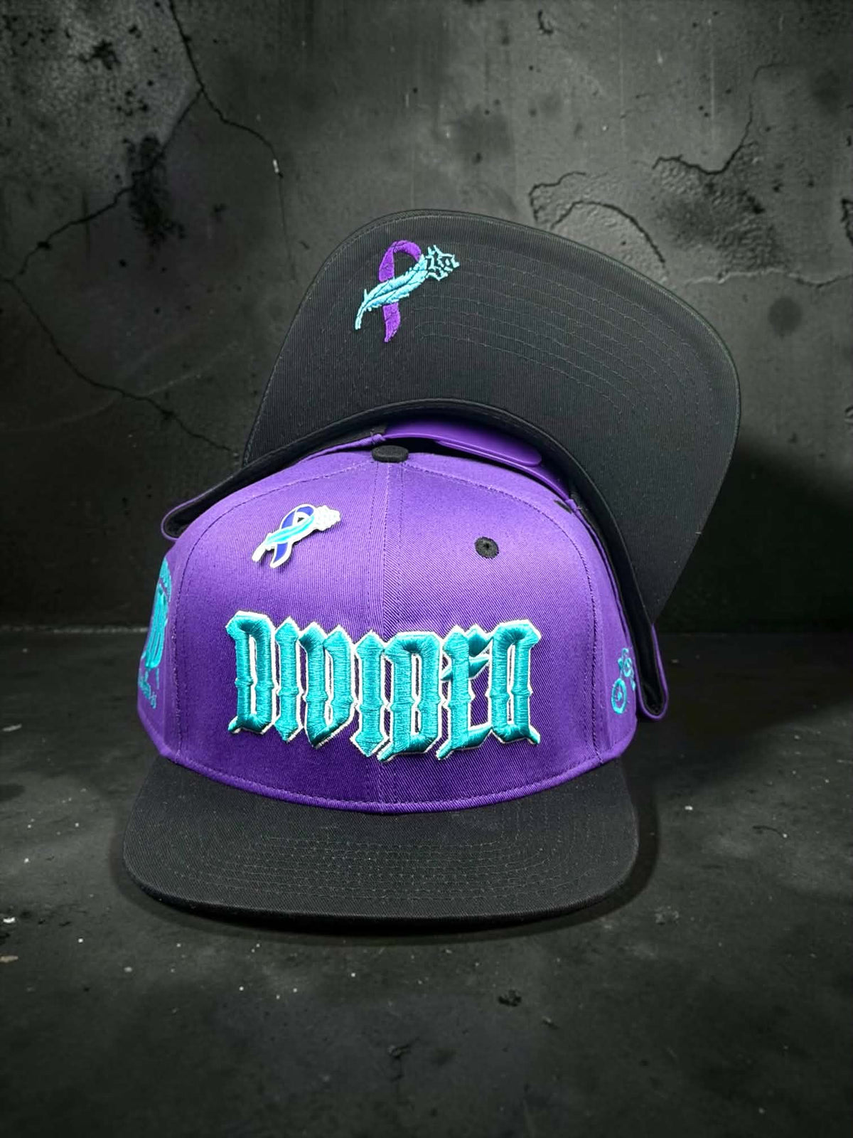 Divided Flannel Co. YANA snapback hats in purple and black