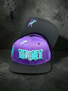 Divided Flannel Co. YANA snapback hats in purple and black